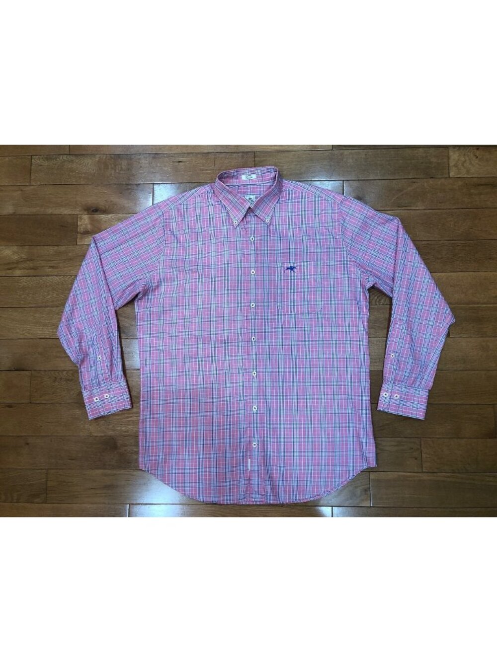 Peter Millar Men's Size L 100% Cotton Pink Plaid Long Sleeve Button-Down Shirt